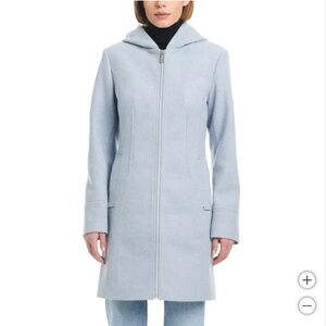 Trending Vince Camuto hooded faux wool women zip Jacket Mid length Blue size XL